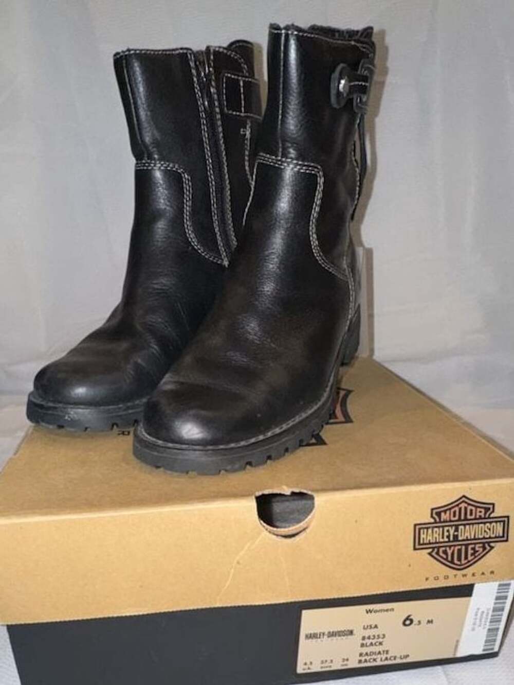 Harley Davidson Radiate Back Lace-Up Boots Size 6.5 M Black Leather